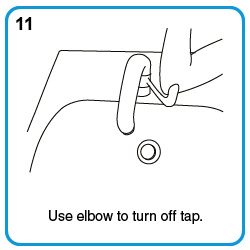Use elbow to turn off tap.